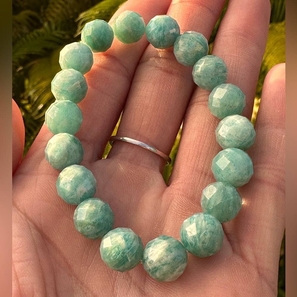 Amazonite 10mm Fine Faceted Beaded Handmade Bracelet Boho Beach Maui Made